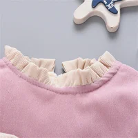 Winter Baby Girl Fleece Dress Bow Soft Standing Neck Solid Color Thickened And Warm Retro Baby Dress 4