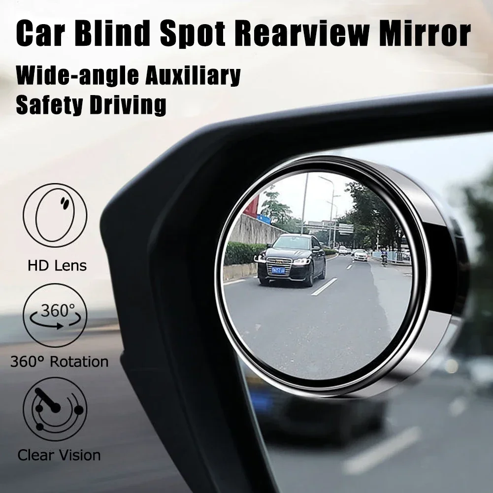 

2 Pcs Car Round Frame Convex Blind Spot Mirror Wide-angle 360 Degree Adjustable Clear Rearview Auxiliary Mirror Driving Safety