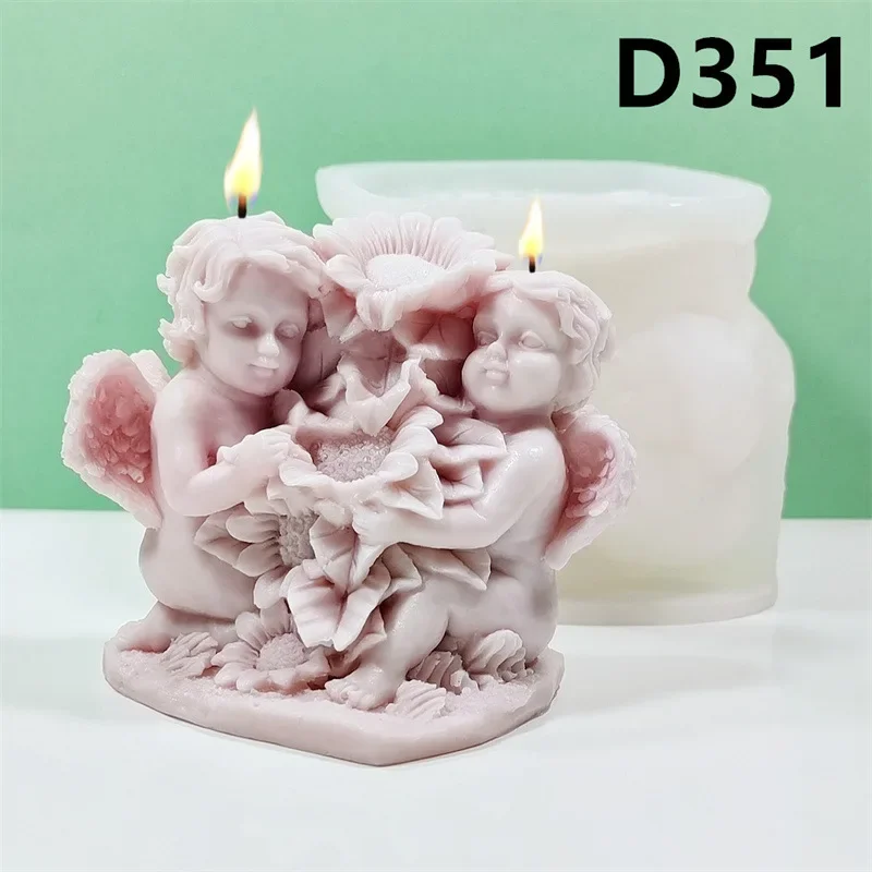 

3D Embrace Sunflowers Angel Candle Silicone Mold DIY Angel Flower Aromatherapy Candle Mold Decoration Gypsum Dropping Resin Mold