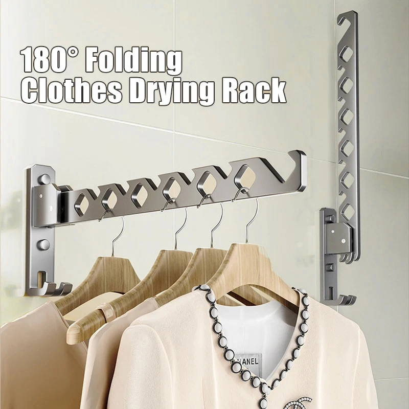 180&deg; Adjustable Clothes Drying Rack Wall Mounted Aluminum Alloy