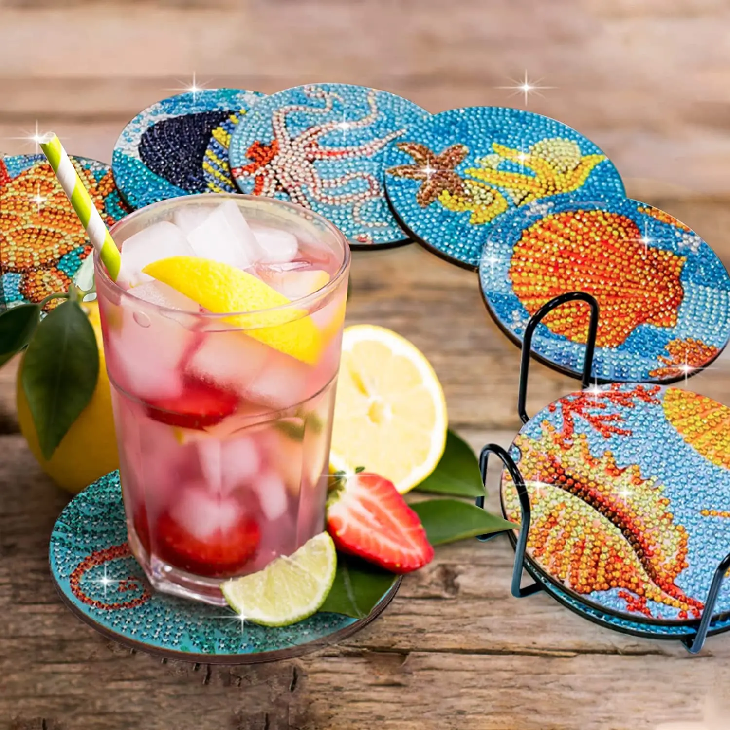 8 Pieces Dazzle Diamond Painting Coasters Kits with Holder DIY Dazzle  Diamond Art Coaster Non Slip Coaster for Adults Diamond Painting Kits  Supplies