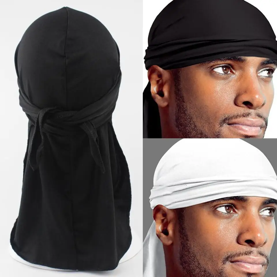 2-Pack Polyester Do Rags / Skull Caps - Sweat Wicking Helmet Liner & Head Wrap For Men & Women, Black & Grey - View #6