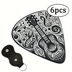 Set of 6 Original Sound Guitar Picks with Keychain Holster - Double-Sided Printed Finger Strummers, Perfect Gift - 1.00mm (A31)