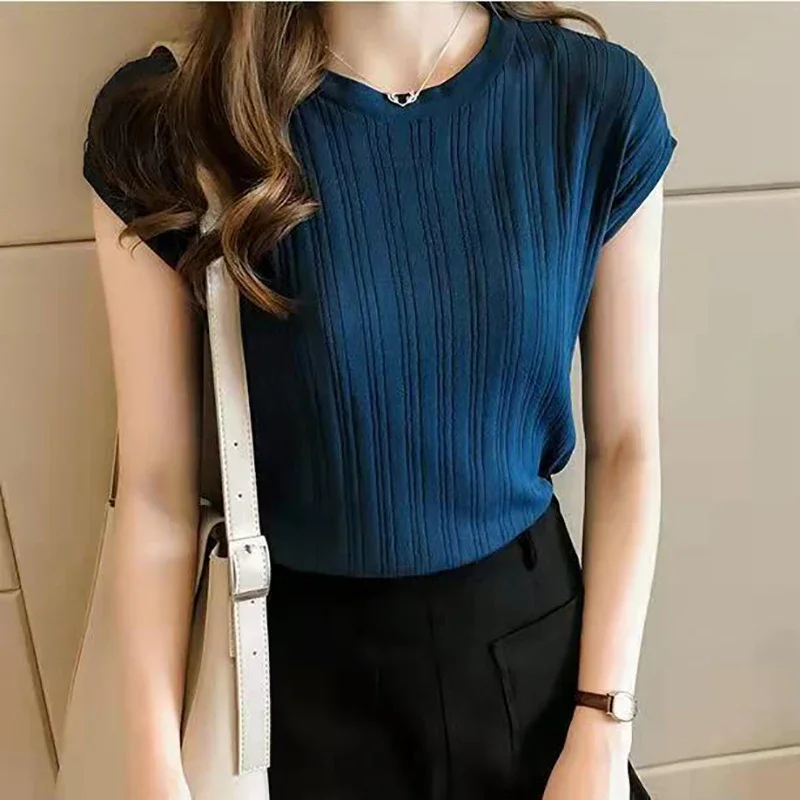 ITOOLIN Women Knitted Loose T-shirts O-Neck Casual Tees Tops Summer For Women Solid Short Sleeve Bottoming Shirts 2024 Best Sellers In Women's Clothing ITOOLIN Women Knitted Loose T-shirts O-Neck Casual Tees Tops Summer For Women Solid Short Sleeve Bottoming Shirts 2024 Best Sellers In Women's Clothing