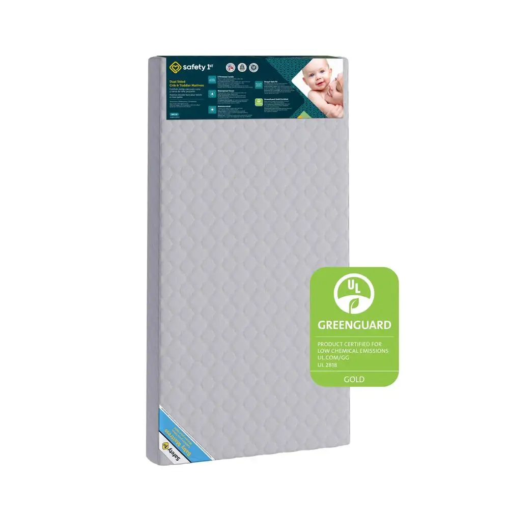 Dual Sided 2-in-1 Baby Crib Toddler Mattress Waterproof Antimicrobial GREENGUARD Gold Certified Extra Firm Lightweight 2