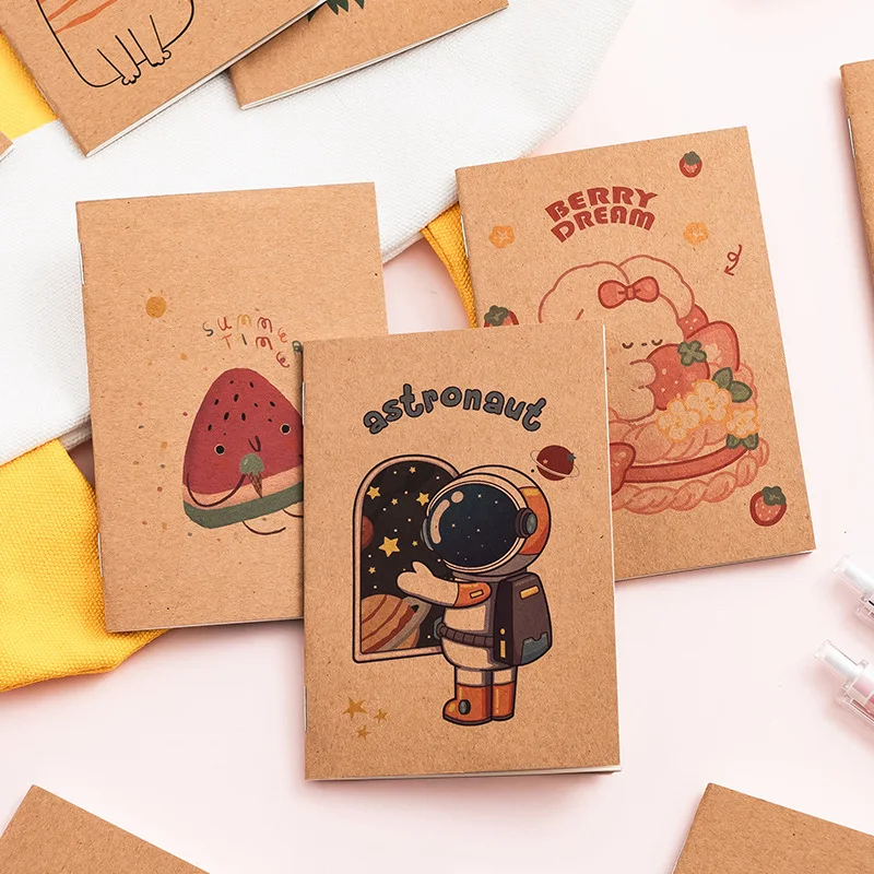 10er-Pack Mini-Retro-Notizbücher aus Kraftpapier, 16 Blatt, Weltraum-Cartoon-Frucht, Taschentagebücher für Studenten, Reisende, niedliche Schulbedarf – Detail 1