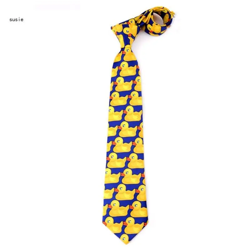 

X7YA Men Women Funny Yellow Duck Printed Necktie Imitation Silk Cosplay Party Busines