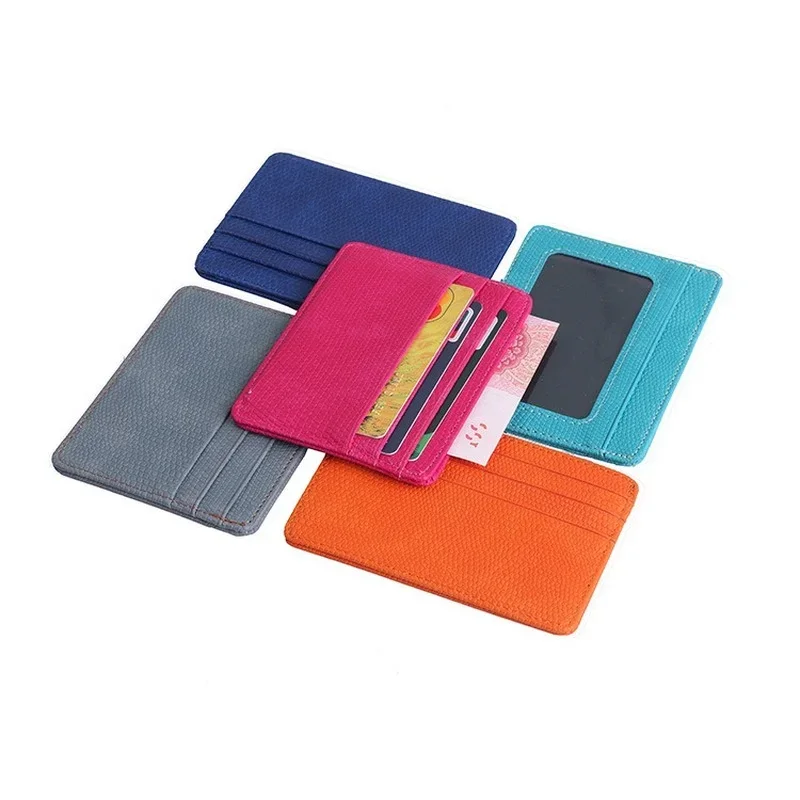 PU Portable Card Holders Solid Color Business Style Card Sheath RFID Safe ID/IC Holder Outdoor Coins Purse