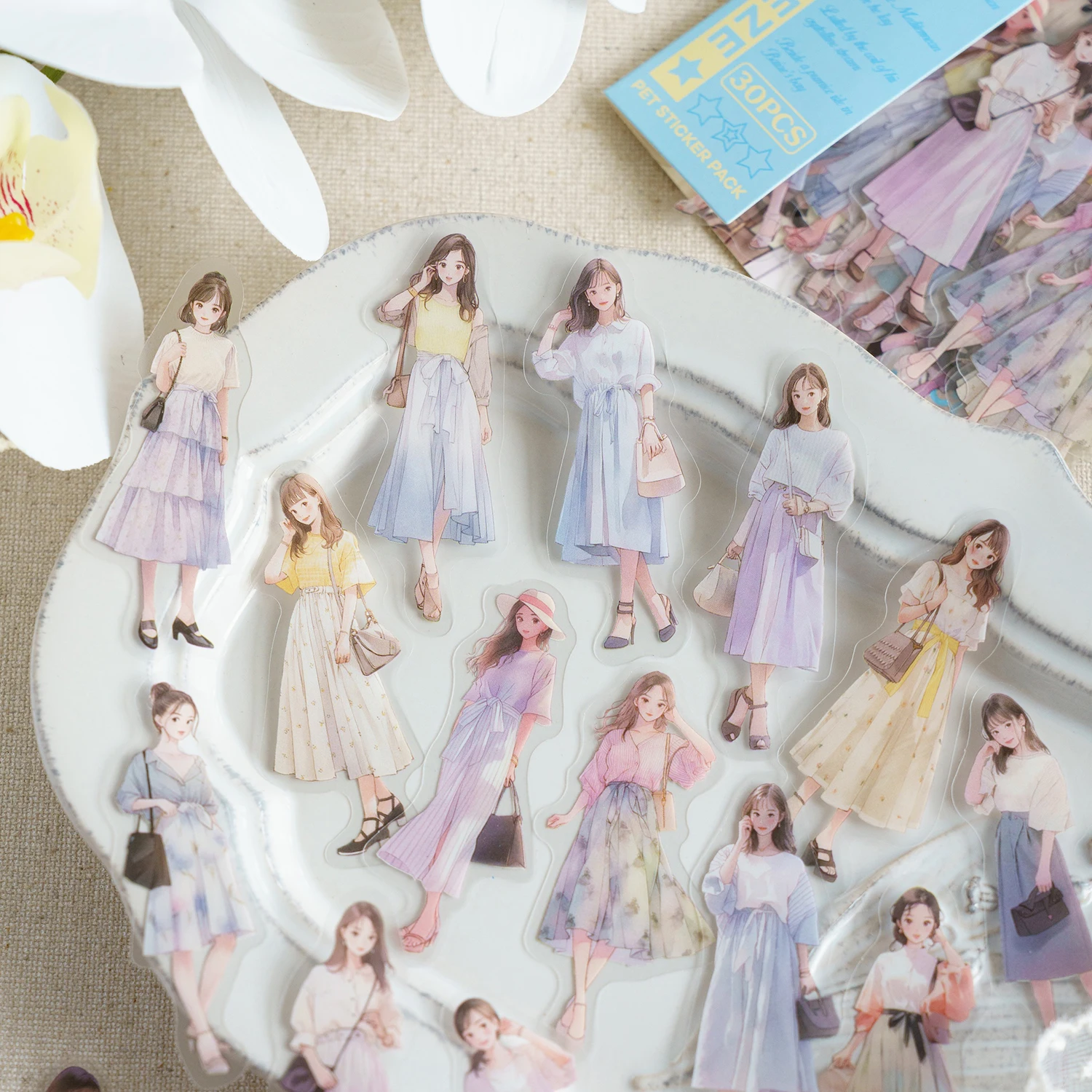 Journamm 귀여운 소녀 PET 스티커, DIY 스크랩북 장식, 사진 앨범, 창의적인 문구 콜라주 재료 스티커, 팩당 30 개 