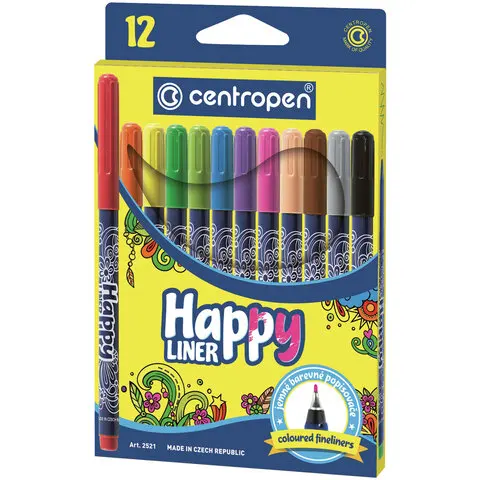 Ручки капиллярные (линеры) 12 ЦВЕТОВ CENTROPEN &quotHappy Liner" линия письма 0 3 мм 2521/12 2 2521 1202