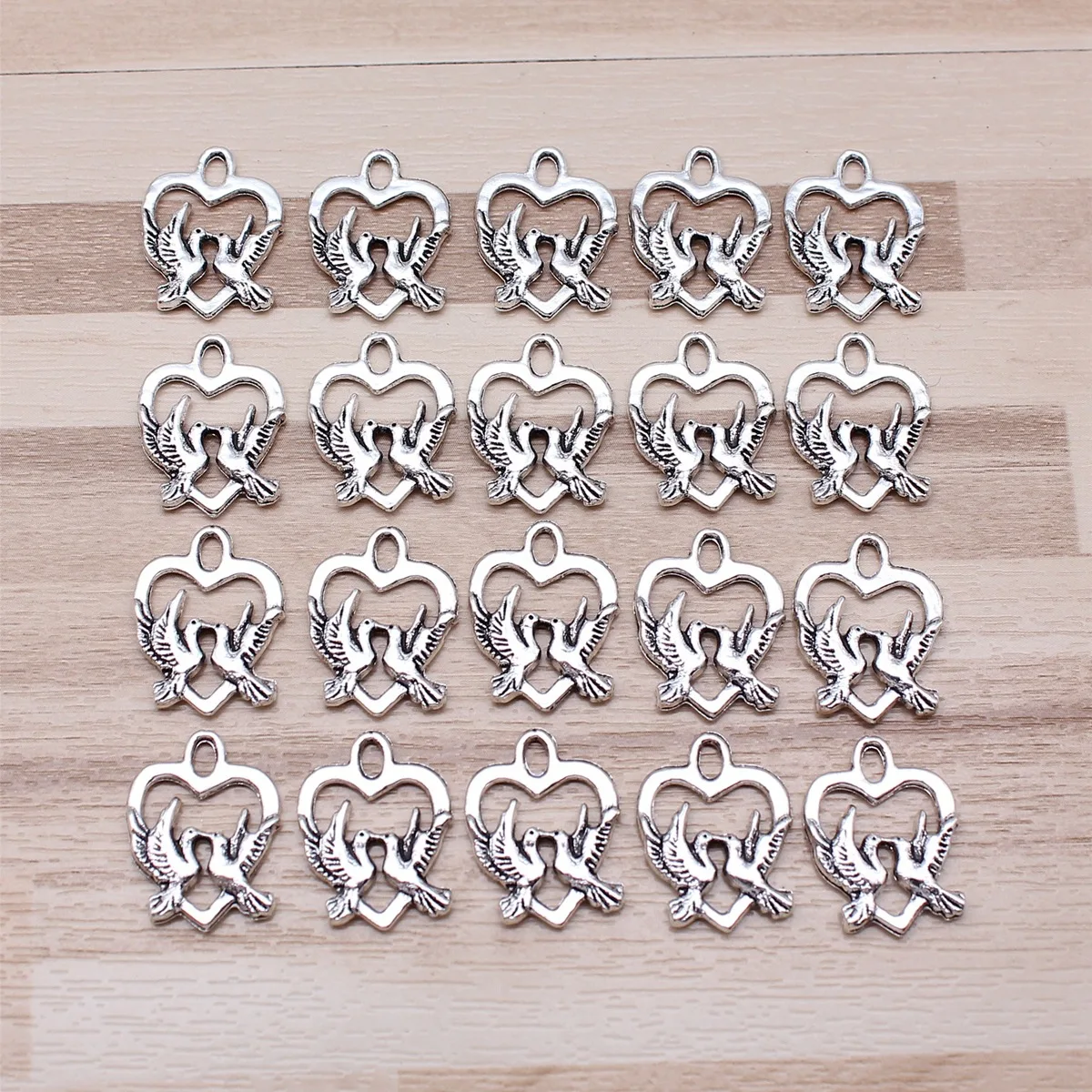 IFOCUS 20pcs/Lot Birds Heart Charms For DIY Jewelry Making Zinc Alloy ...
