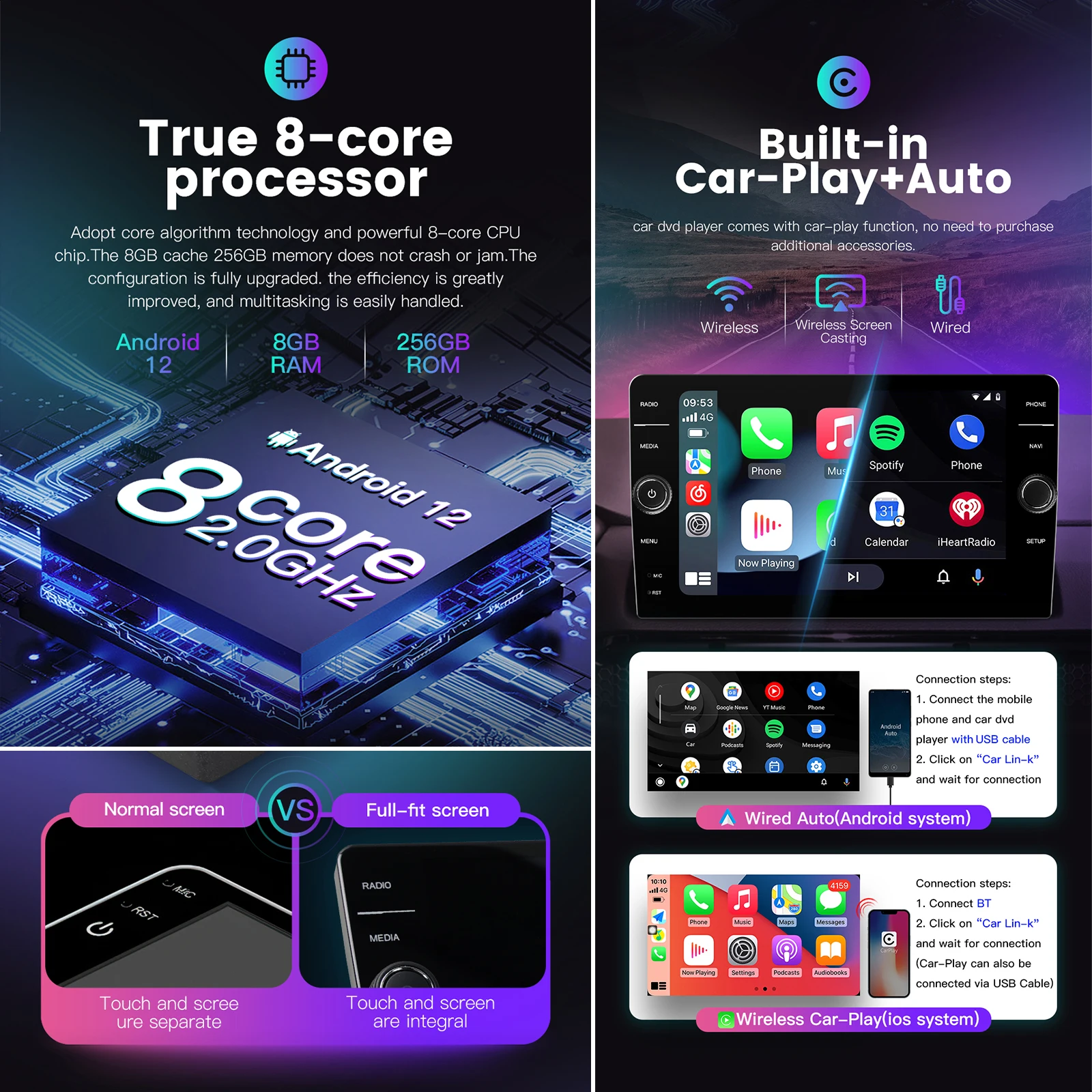 FYT7862S BT TT600 2Din QLED 256G ROM Universal Android 12.0 System 