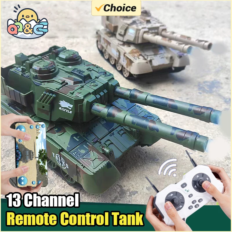 Remote Control Tank Remote Control Vehicle Remote Control Tank 13 Channel RC Tracked Truck Electric Car Battle App Controlled Machine Children's Toys for Kids Boys Gifts
