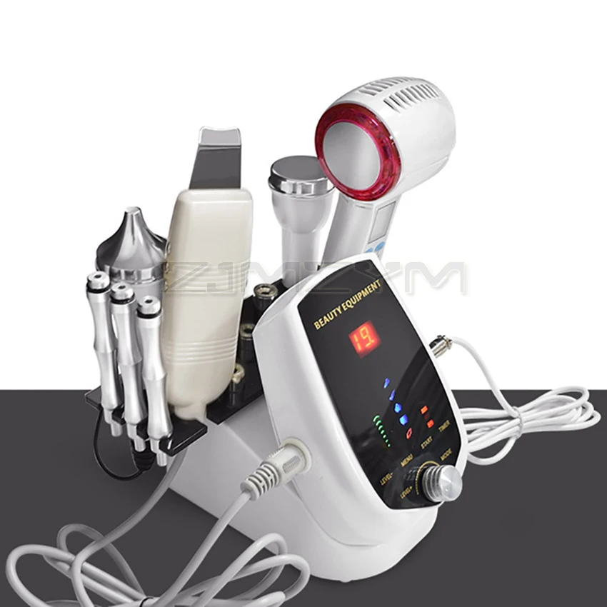 5 In 1 Portable Ultrasound Diamond Microdermabrasion Machine Ultrasonic Scrubber Face Scrubber Skin Care Tools Hot & Cold Hammer