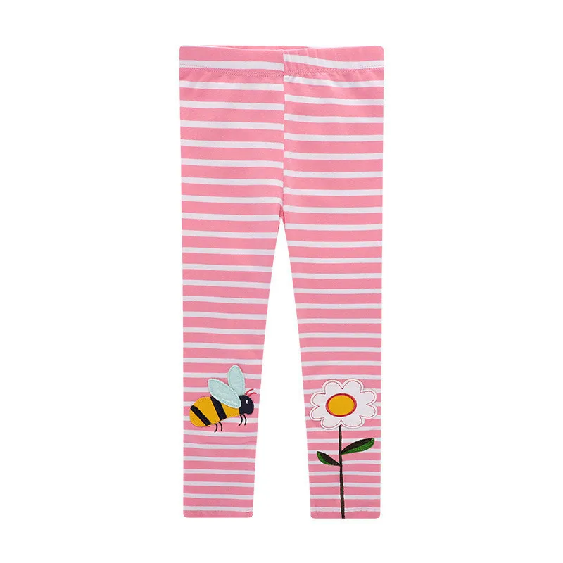 Jumping Meters New Arrival Girls Leggings Pant With Bee Embroidery Fashion Stripe Kids Skinny Pants Toddler Kids Pencil Pant