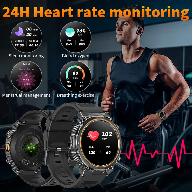 LIGE New 400mAh Battery Wireless Call Smart Watch Men Full Touch Screen Health Monitor Clock With Flashlight For IOS Android