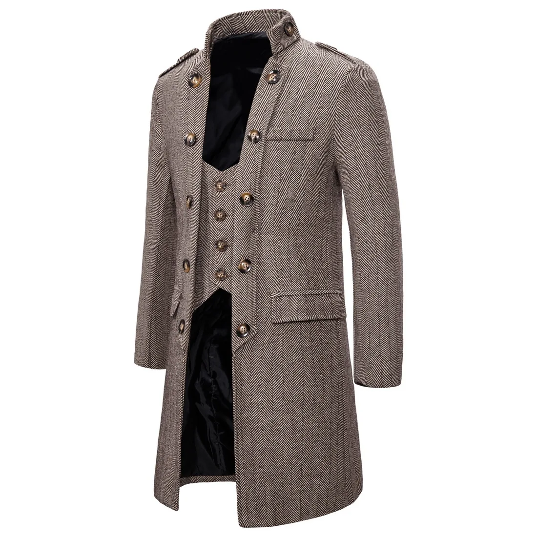 

2023 Long Medieval Trench Woolen Coat Men Red Stand Collar Overcoat Man Coat