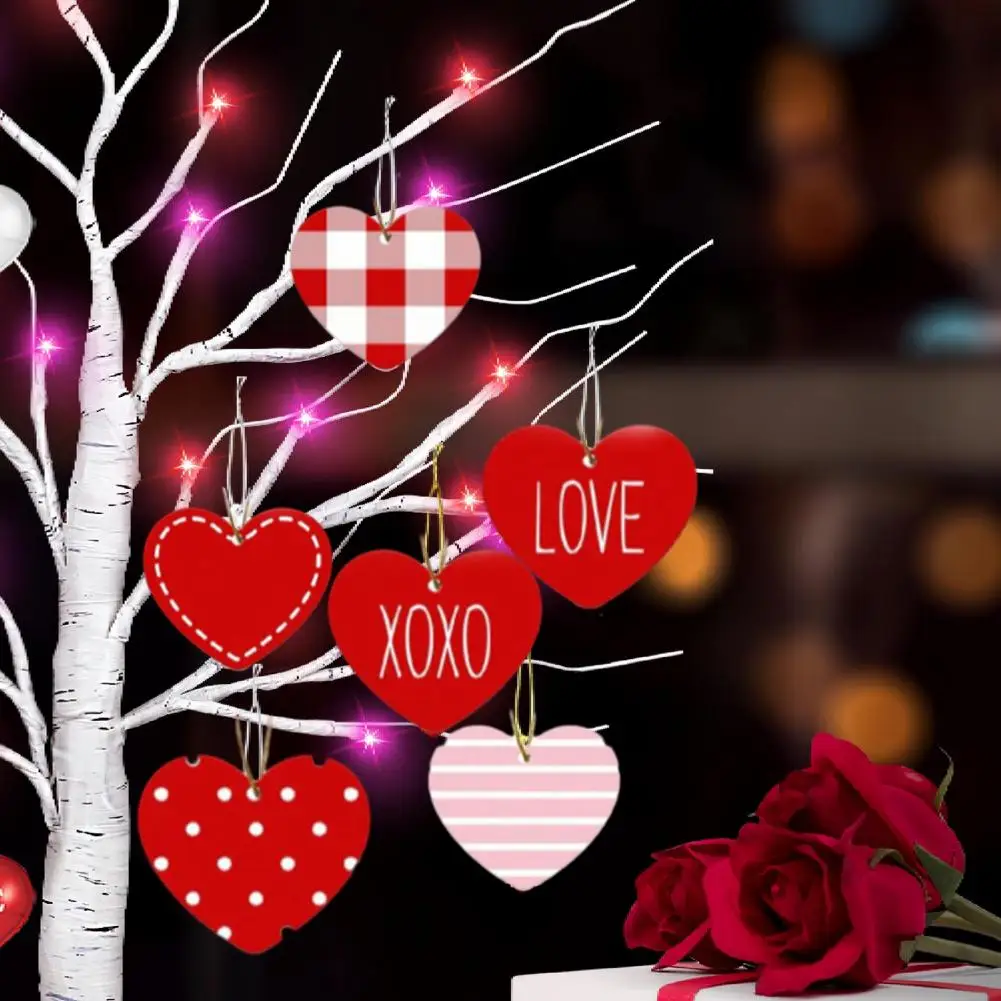 

Heart-shaped Pendant Valentine's Day Heart Ornaments Wooden Hanging Decorations for Home 12pcs Heart Pendant with Lanyard