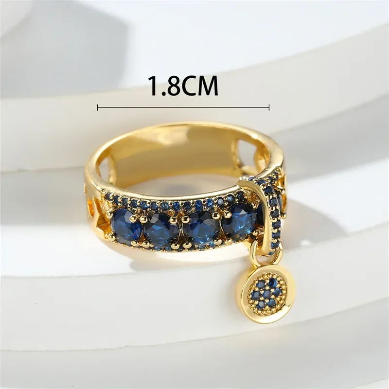 Vintage Royal Blue Stone Ring Yellow Gold Color Luxury Female Wedding Engagement Ring for Women wedding rings finger rings engagement rings fashion ring crystal rings metal rings stone rings gold rings