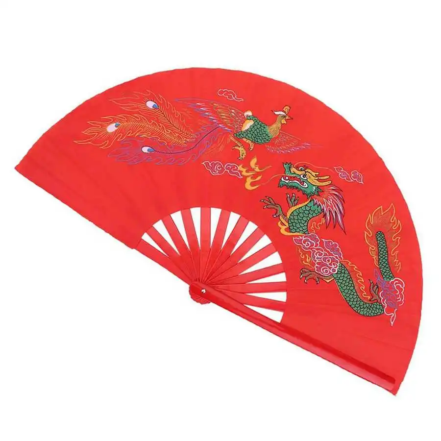 33cm Chinese Traditional Martial Arts Folding Tai Chi Fan Handheld Folding Fan All Bamboo Red Tai Chi Dance Performance