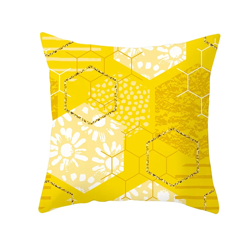 Yellow Black Geometric Pattern Square Cushion Cover Geometry Pillow Case Polyester Throw Pillows Cover For Home Decor 45x45cm 