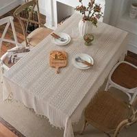 Vintage Hollow Out Lace Tablecloth American Style Dining Table Cloth Ins Pastoral Tassel Obrus Decorative Mantel De Mesa Banquet 2