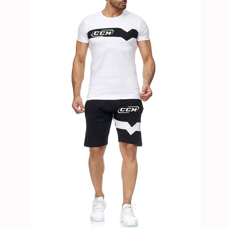 CCM brand printing summer popular men's T-shirt+shorts striped suit men's sports suit casual fashion short sleeve T-shirt suit m