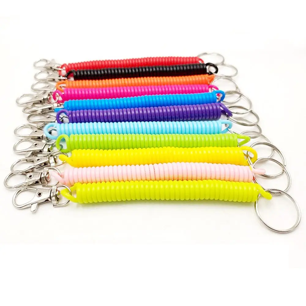 탄성 금속 Carabiner 안티-분실 열쇠 고리 스프링 매는 밧줄 손목 코일 나선형 스트레치 키 체인 키 코드 걸쇠 스프링 로프 열쇠 고리