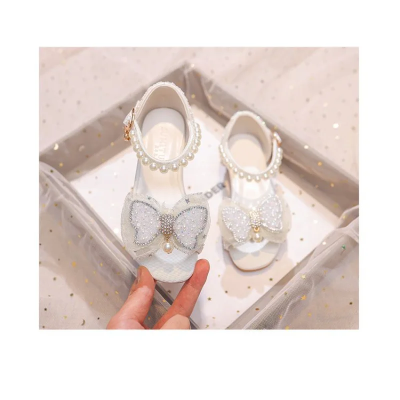 New Children's Sequins Sandals Sweet Bow Rhinestone Princess Shoes Fashion Non-slip Flat Kids Soft Bottom Sandals Girls Shoes