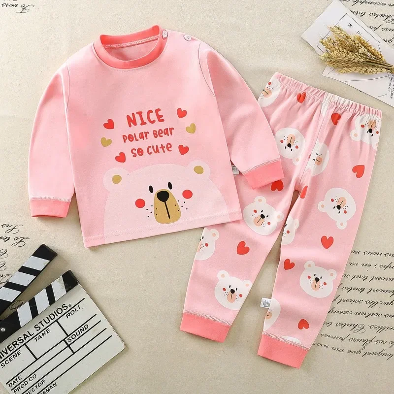Kids Boys Girls Pajama Sets Cartoon Long Sleeve T-Shirt Tops with Pants Toddler Baby Spring Autumn Sleeping Clothes children clothes