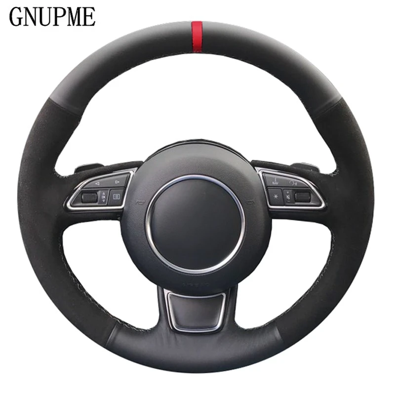 

DIY Black Suede Genuine Leather Car Steering wheel Cover for Audi A3 A4 A5 A6 A7 Allroad RS 7 2014 2015 S6 S7 S8 2013-2018