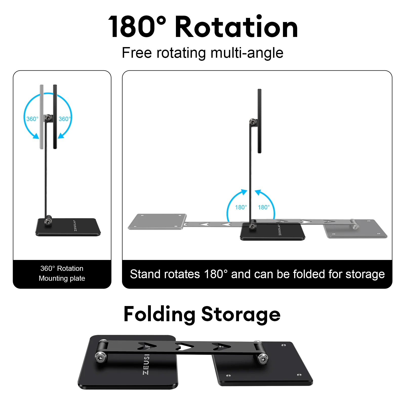 Zeuslap Rotating Monitor Portátil Mesa Metal Stand Holder para Vesa Mount Monitor - Imagem 5