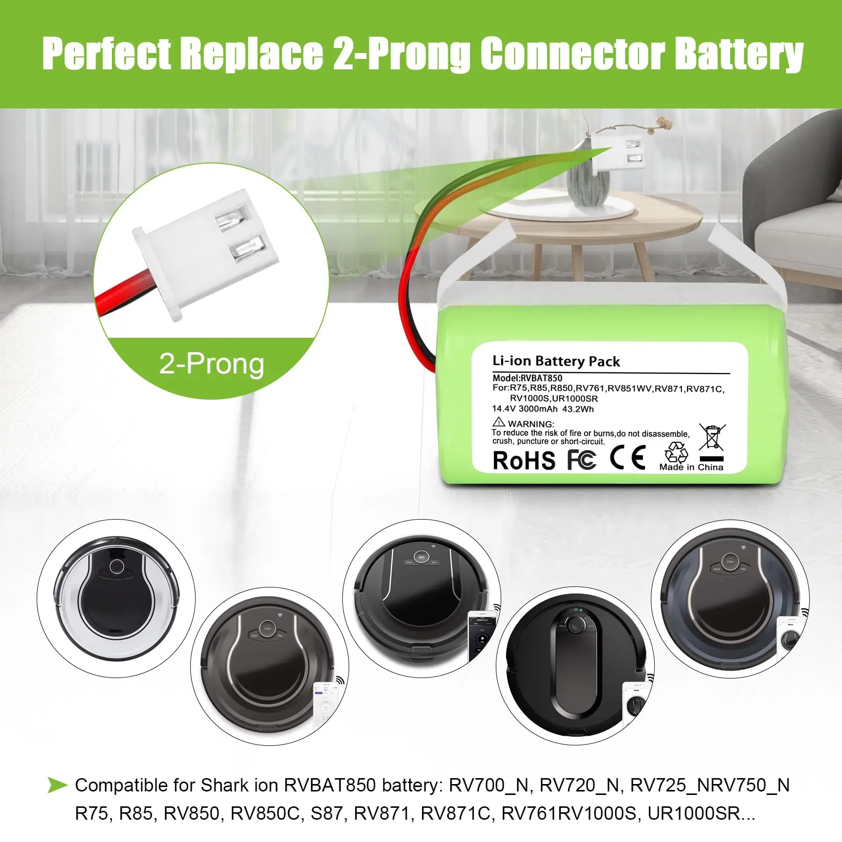 For Shark Vacuum Cleaner Battery 3.0Ah RVBAT850 Battery for Shark Ion Robot RV1001AE R75 R85 R761 RV850 RV1000S RV1000VL RV700_N lithium battery