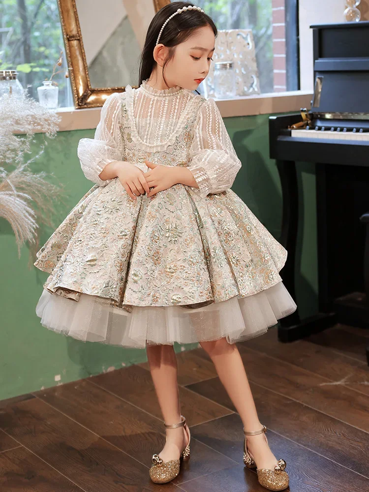 

Детские Роскошные зеленые золотые платья для девочек размер от 3 до 14 лет платье для фотосессии на день рождения вечернее кружевное платье для выпускного вечера