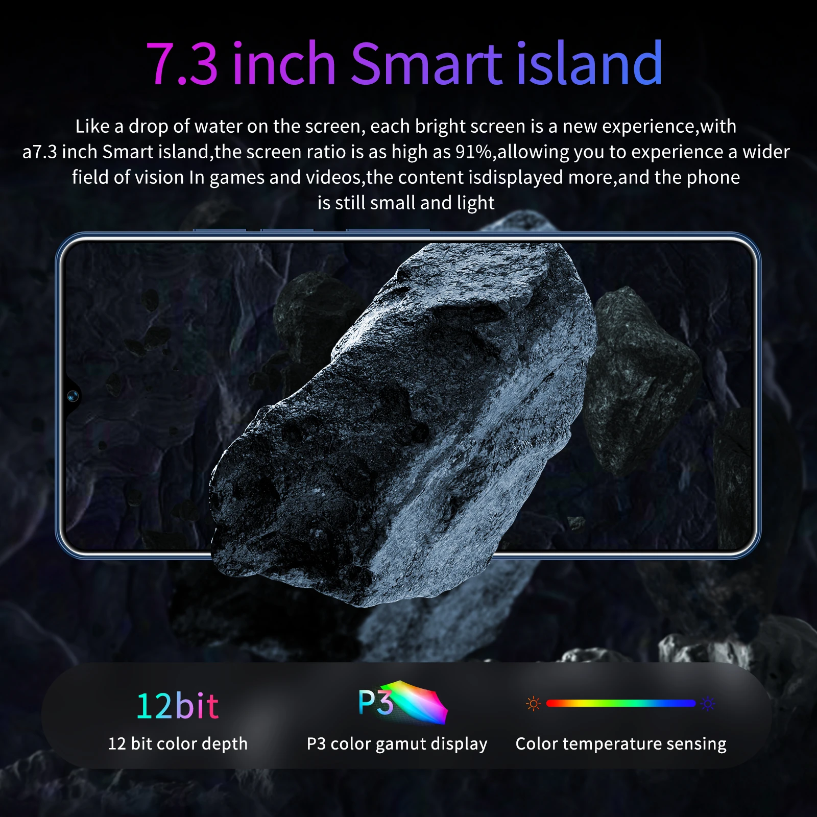 포보 7 프로 스마트폰 7.3 HD 스크린, 안드로이드 13, 듀얼 SIM, 페이스 언락 휴대폰, 16G + 1T, 7150Mah, 108MP, OTG, 5G 