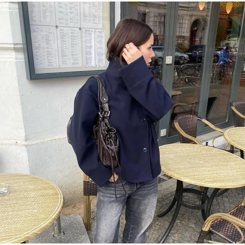 Elegant Women's Short Woolen Coats Loose Lapel Double Breasted Full Sleeve Female Jacket 2026 Autumn Lady Solid Warm Outwear 30 S9455b626089d4dda8d8ce4e75807ac341