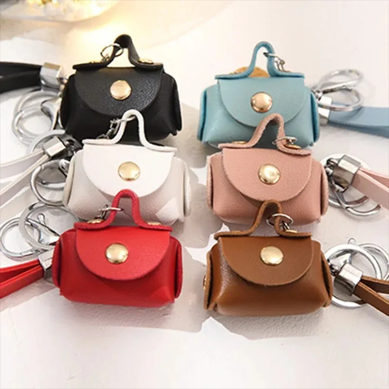 Soft Leather Housekeeper Keychain Coin Purse Pouch Cute Coin Wallet Women's Bags Mini Portable Storage Bag Small Earphone Box