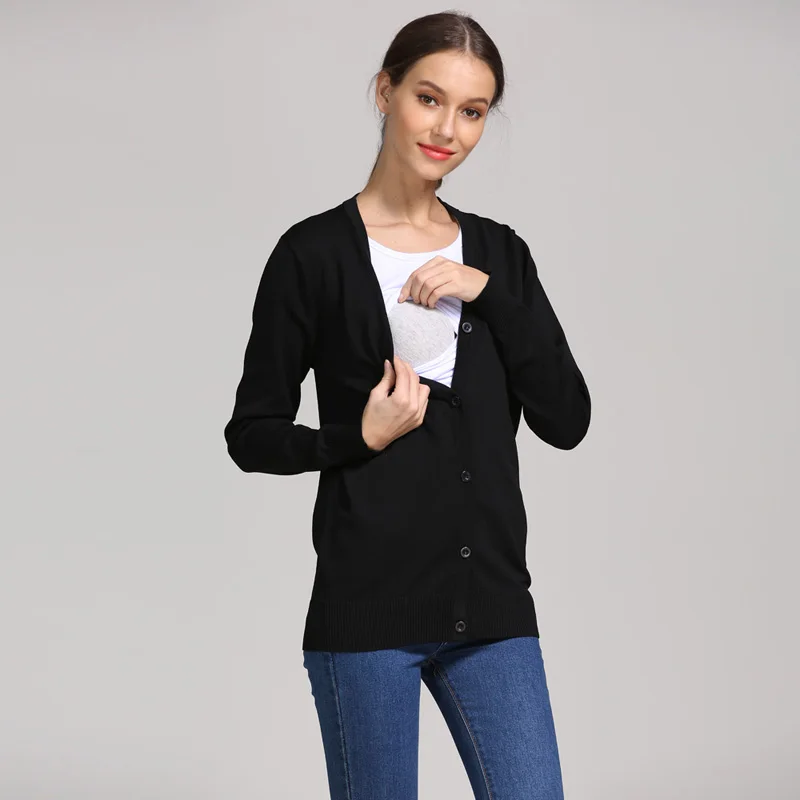 New Classic Soft Women Uniform Maternity Cardigan Long Sleeve Spring Autumn Stretch Breastfeeding Clothes US Big Size
