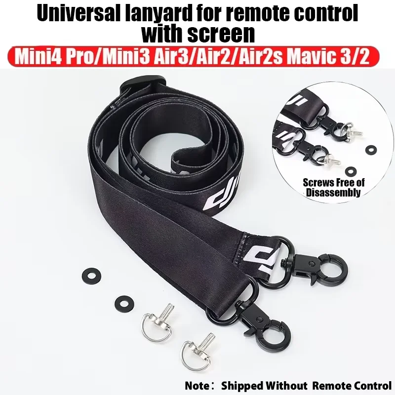 Lanière de cou réglable pour télécommande de drone DJI, avec mousqueton métallique et sangle ajustable pour un maintien sécurisé.