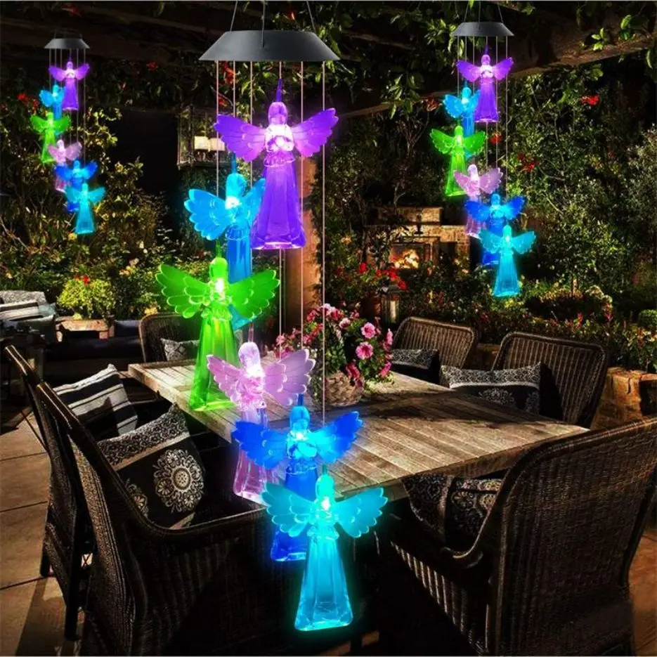 Angel Color Changing Solar Wind Chime Light Waterproof Outdoor Decorative Light for Patio Yard Garden Romantic Decoration 10g color changing car bicycle paint pigment car chameleon pigments paint powder coating auto accessories decoration