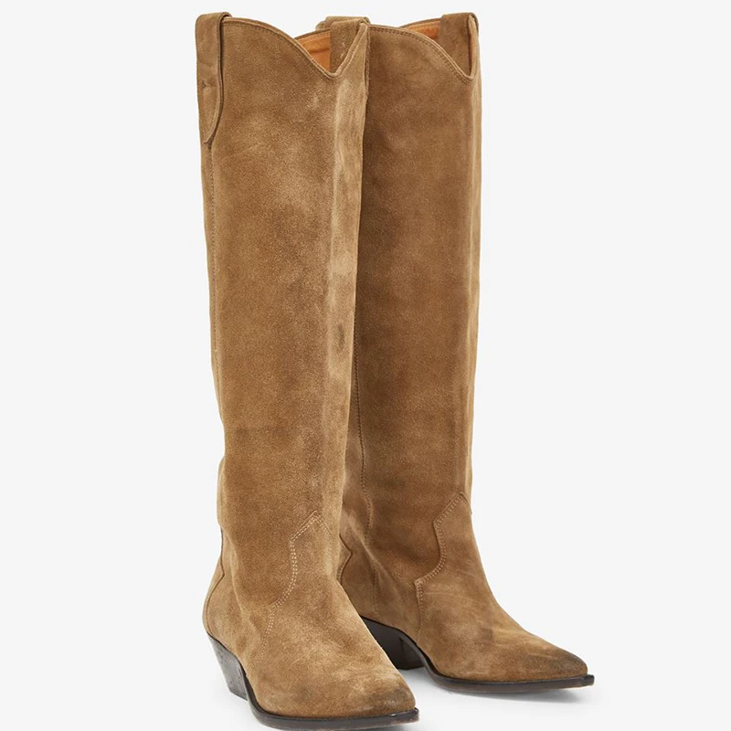 ALIAS MAE Platform Women's Winter Suede Simple Knee Long Chelsea Boots 2023 New Pointed Fashion Boots