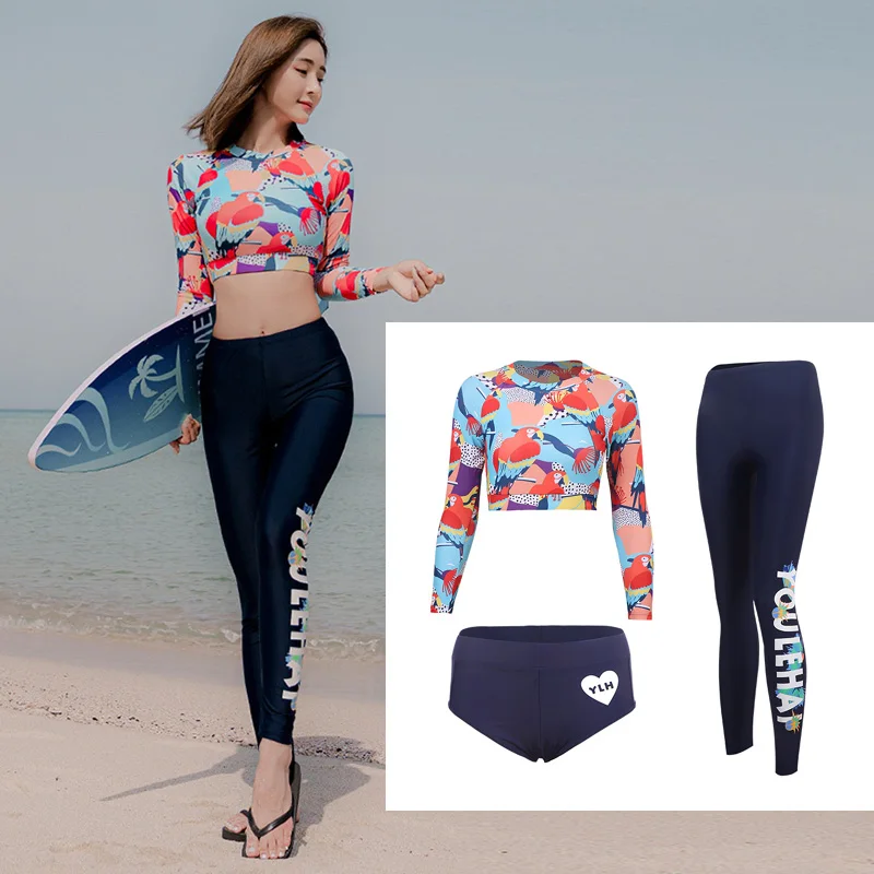 Women's Rash Guard Crop Tops And Pants Long Sleeve Bathing Suits