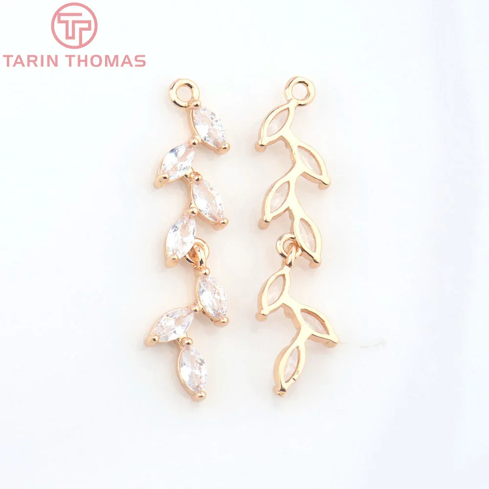 

(4694) 6PCS 7x31MM 24K Champagne Gold Color Brass with Zircon Leaf Pendants High Quality DIY Jewelry Making Findings Wholesale