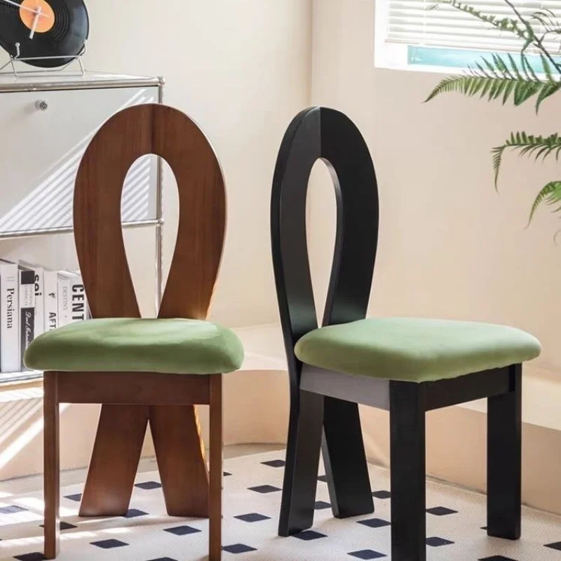 Mid-Ancient Retro Solid Wood Dining Chair Home French Cosmetic Simple Living Room Backrest Armchair Chair