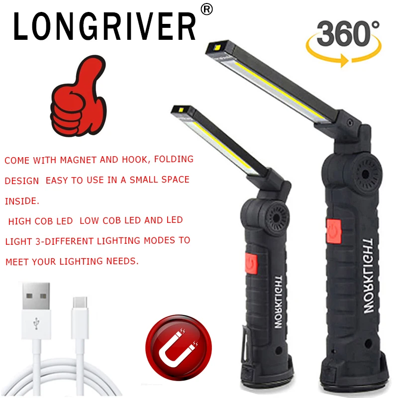 Multifunctional Folding Work Light USB Rechargeable Flashlight with Built-in Battery Pack COB LED FlashLight Camping |