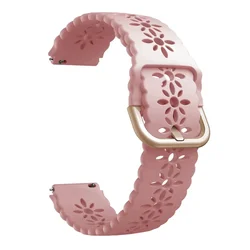 18mm Silicone Smartwatch Strap with Rose Gold Buckle - Elegant Wristband in Chic Design - 18mm Width (Pink)