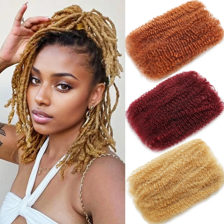 Afro Kinky Bulk Human Hair Bulk for Braiding Double Drawn Mini Twist Microlocs Boho Hot Braids Hair Extension Black Blonde