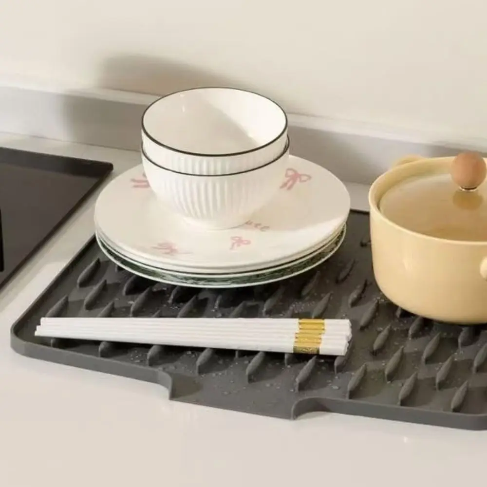 Silicone Dish Drainer Mat Gray Beige Rectangle Tableware
