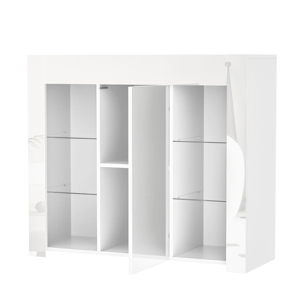 Modernes weißes Buffet mit Hochglanzfront, mit Glasregalen und Schranktür für Wohnzimmer, Esszimmer, Küche 95 x 35 x 83 cm – Detail 13