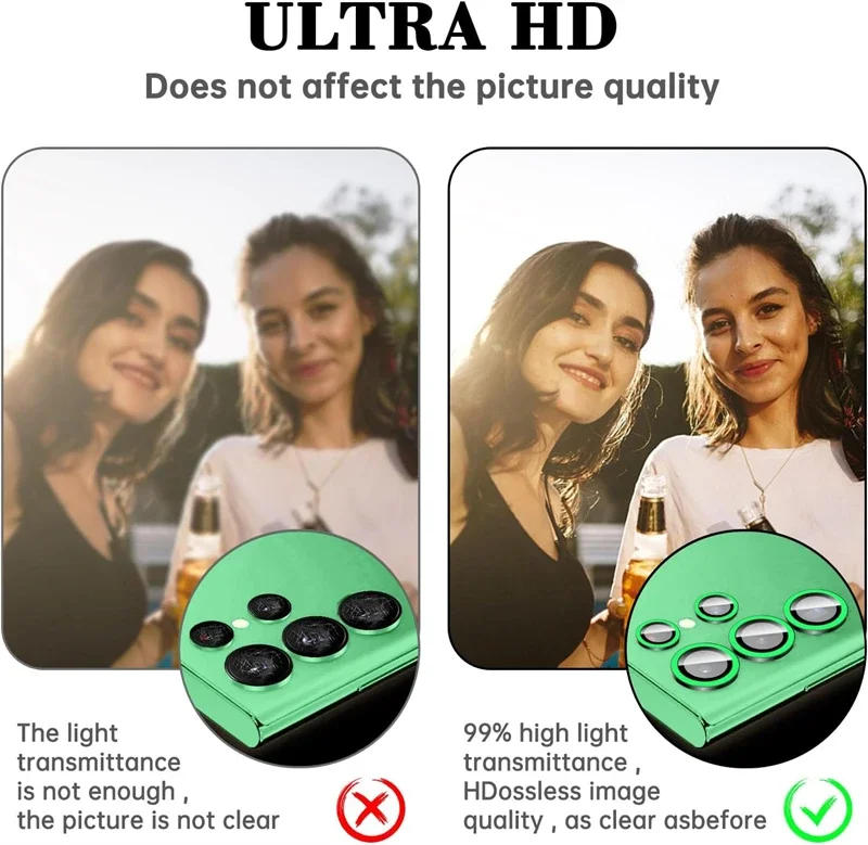 Luminous Metal Ring Glass Camera Lens Protector - Night Light Enhanced